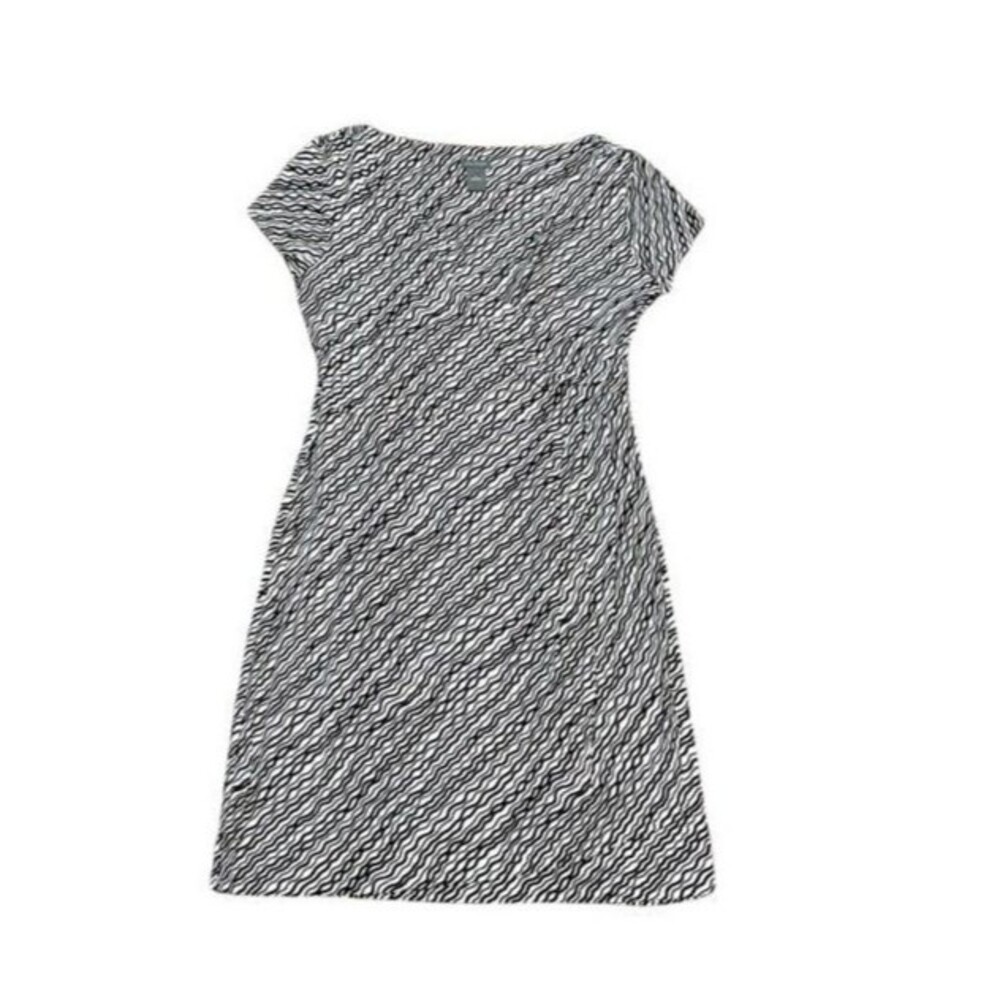 Ann Taylor Sheath Dress Faux Wrap Women's Size 8 Black Brown Pattern Geometric